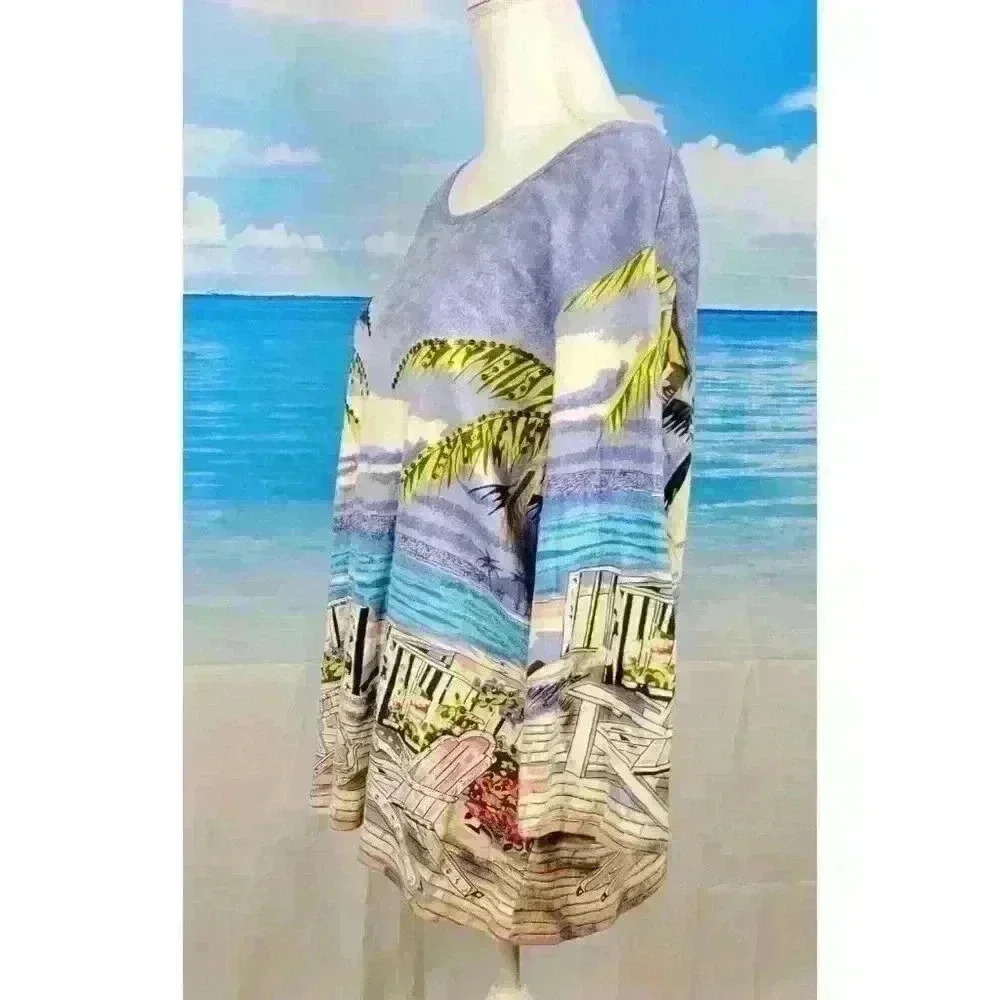 BLAIR Beach PRINT Travel Shirt TUNIC Top 3/4 Sleeve Lightweight STRETCH size XL - Picture 4 of 7